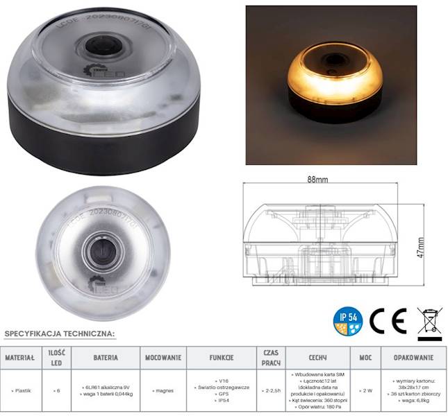 LAMPA OSTRZEGAWCZA FLARA 6 LED V16