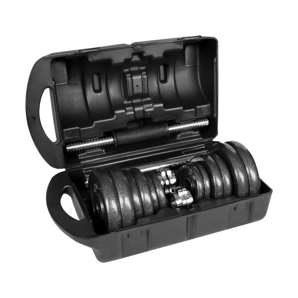 Hantle żeliwne regulowane w walizce z gryfem, zestaw 20kg REBEL ACTIVE