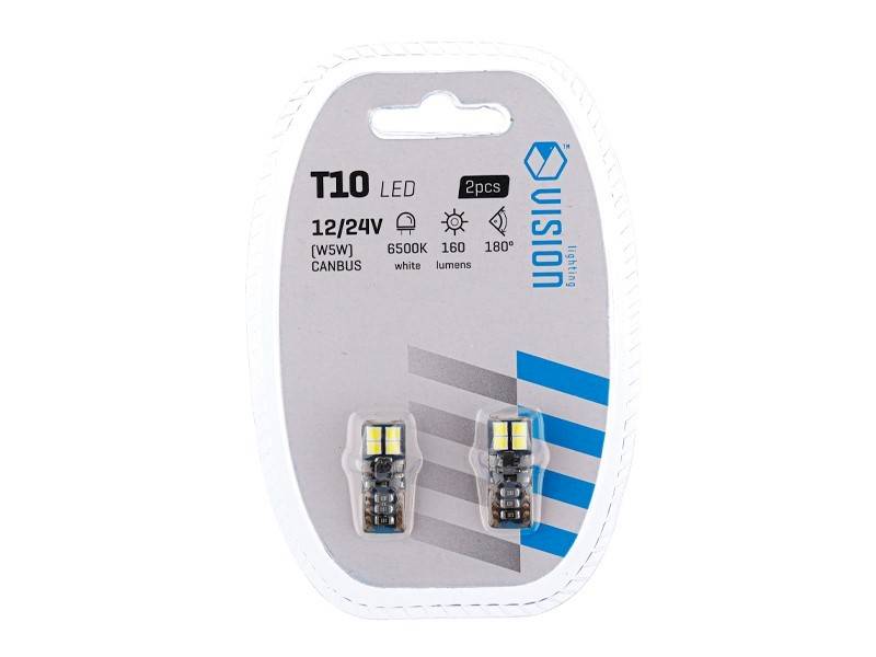 Żarówka VISION W5W (T10) 12/24V 8x 3030 SMD LED, nonpolar, CANBUS, biała, 2szt