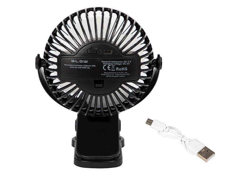 Wentylator biurkowy z klipsem 10cm USB+akumulator czarny