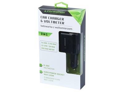 Ładowarka 3x USB 5A Max z woltomierzem 8-30V i gniazdem EURO max 120W