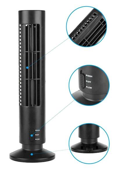 WENTYLATOR KOLUMNOWY USB 2,5W BLA