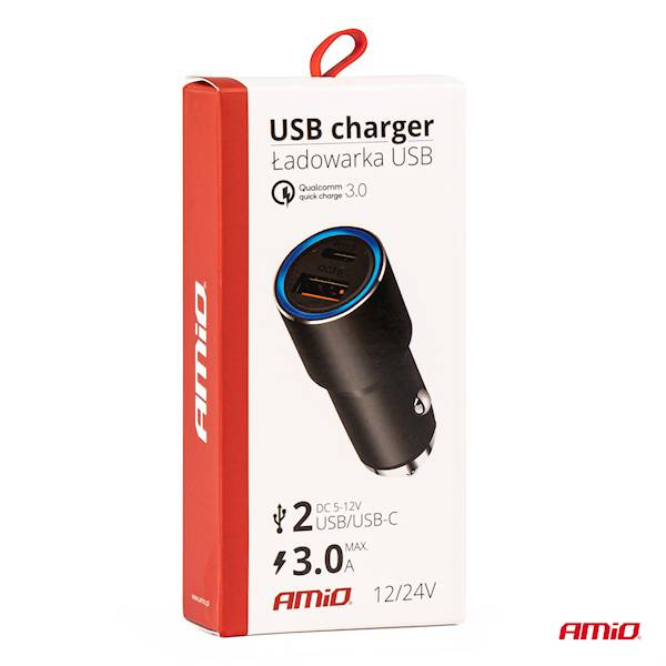 Ładowarka samochodowa aluminiowa PCH PRO-08 USB-C+USB 38W 12/24V