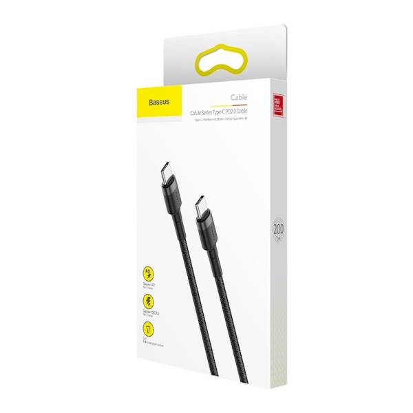 Kabel CATKLF-HG1 USB-C na USB-C PD Baseus Cafule PD 2.0, QC 3.0, 60W, 2m czarno-szary