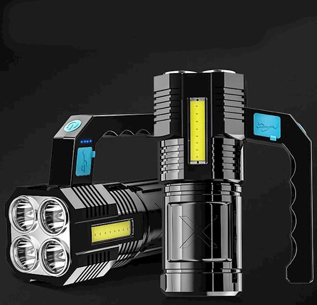 Latarka  LED COB (bok) oraz 4 diodami typu T6