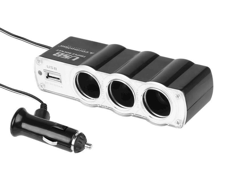 Rozgałęziacz zapalniczki potrójny 12/24V z USB