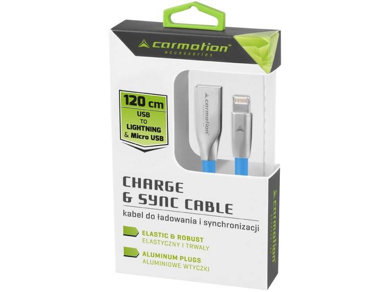 Kabel do ładowania i synchronizacji, 120 cm, USB > zespolone micro USB & Lightning, niebieski