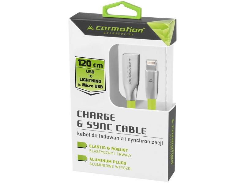 Kabel do ładowania i synchronizacji, 120 cm, USB > zespolone micro USB & Lightning, zielony