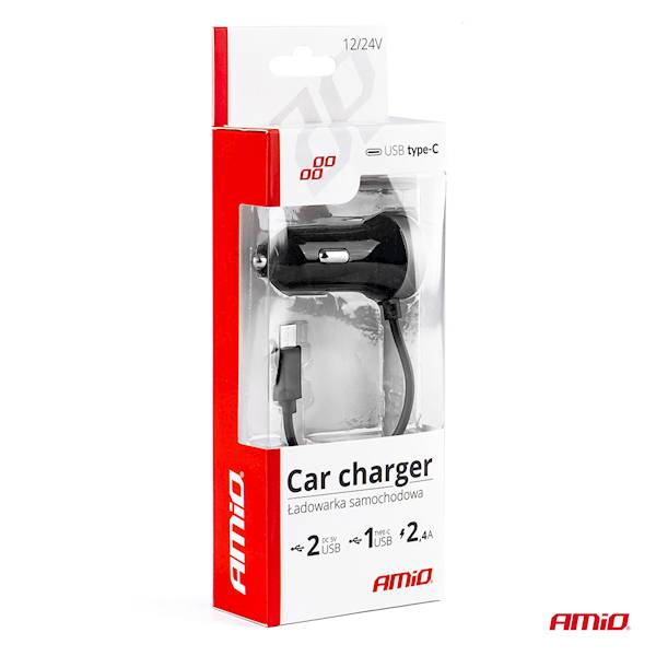 Ładowarka samochodowa / Car charger PCH PRO-03 USB-C+2xUSB 2.4A 12/24V