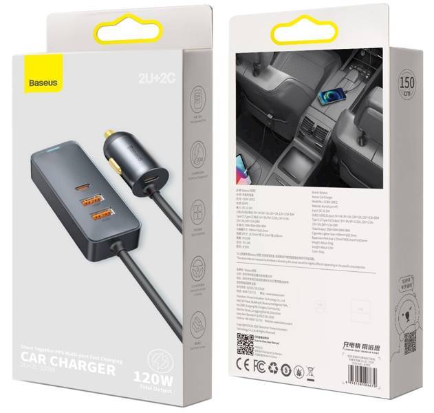 Ładowarka samochodowa z rozgałęźnikiem 2x USB-A + 2x Type-C 120W Baseus Share Together PPS 