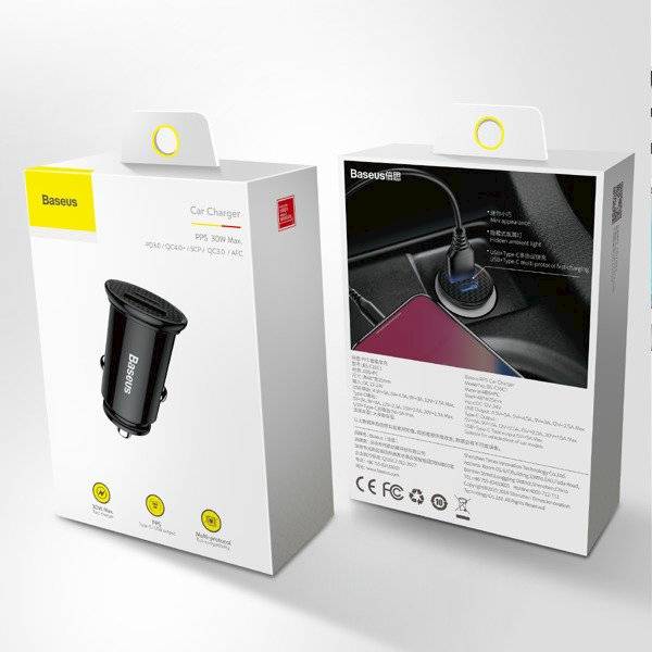 Ładowarka samochodowa CCALL-YS01 USB-A/USB-C PD 30W QC 3.0 SCP 5A Baseus Circular Plastic
