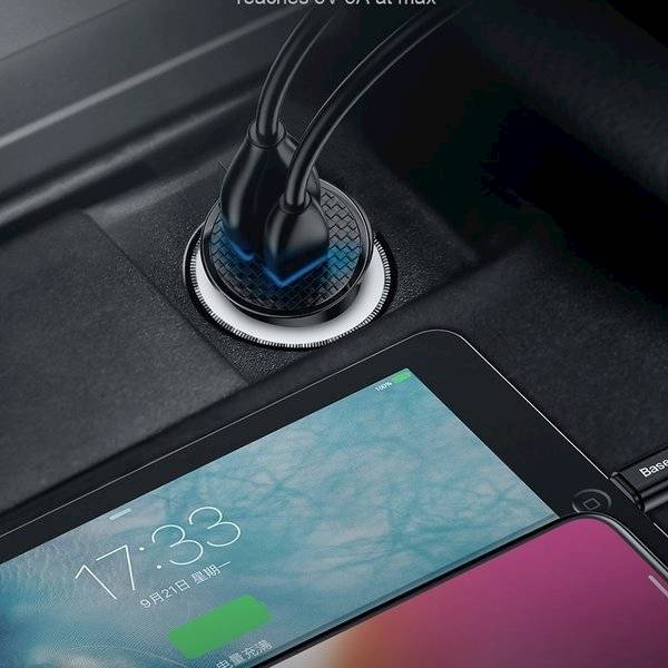 Ładowarka samochodowa CCALL-YS01 USB-A/USB-C PD 30W QC 3.0 SCP 5A Baseus Circular Plastic