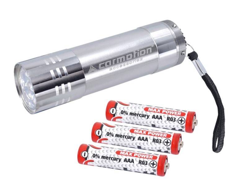 Latarka aluminiowa 9 LED, ekspozytor 24 szt., baterie w zestawie
