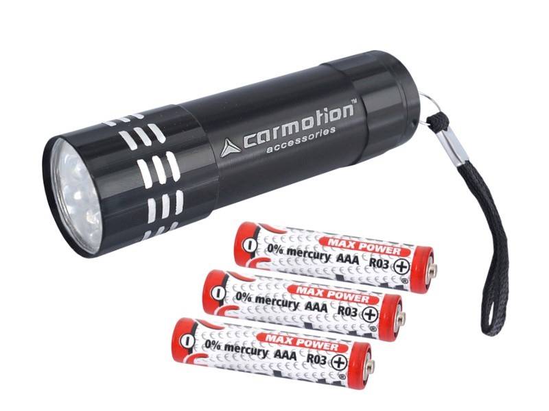 Latarka aluminiowa 9 LED, ekspozytor 24 szt., baterie w zestawie
