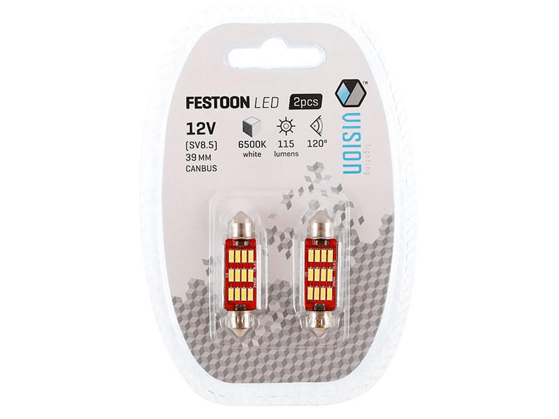 Żarówka VISION Festoon SV8.5 39mm 12/24V 12x 4014 SMD LED, CANBUS, biała, 2 szt.

