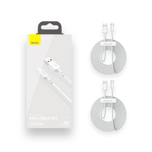 Kabel TZCATZJ-02 USB - USB-C 5A 40W Huawei SCP QC 3.0 2szt Baseus Simple Wisdom