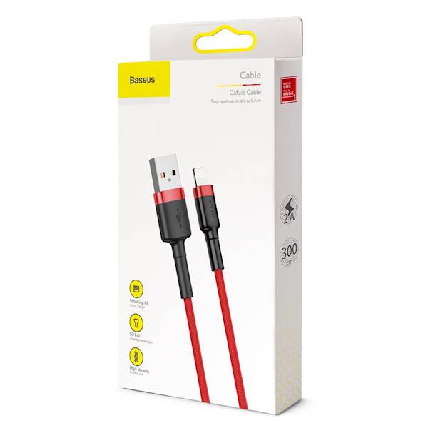 Kabel Baseus CALKLF-R09 Cafule USB - Lightning 3,0 m 1,5A czerwony
