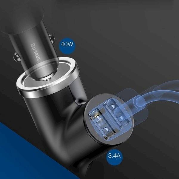 Ładowarka CCALL-YX01  2x USB 3.4A + gniazdo zapalniczki 40W Baseus Y Type | 
