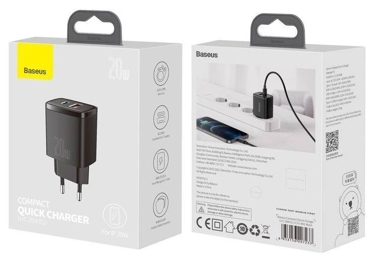 Ładowarka sieciowa USB USB-C 20W Power Delivery Quick Charge 3.0Baseus Compact | 