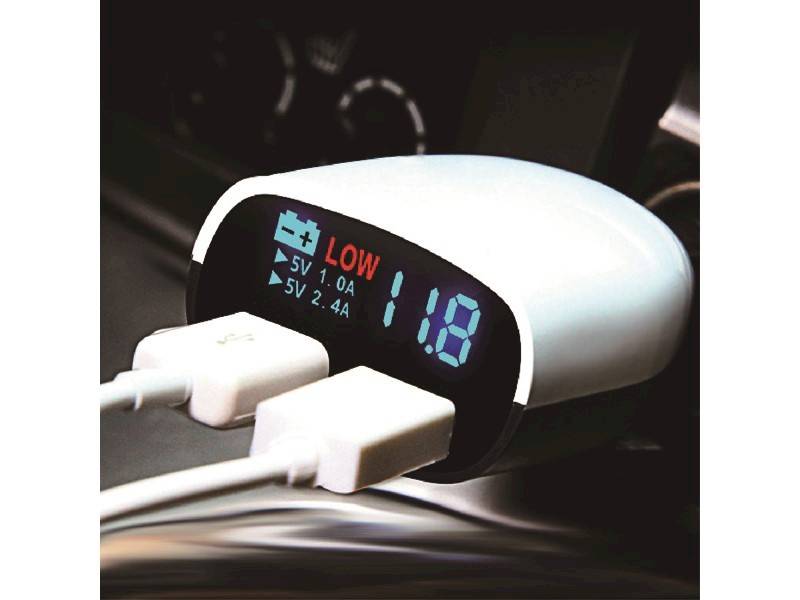 Ładowarka 2x USB 3.4A max + woltomierz 8-30V z alarmem niskiego napięcia