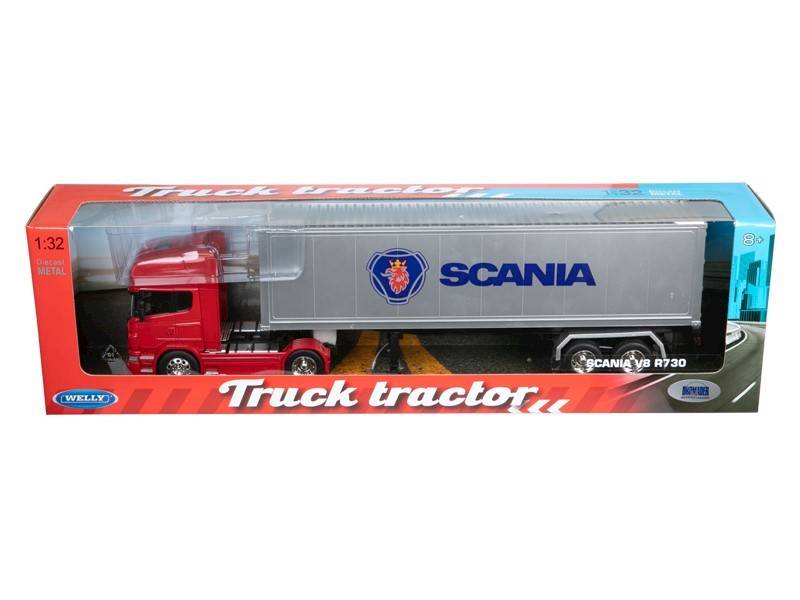 MODEL 1:32, SCANIA V8 R730, CIĄGNIK CZERWONY - NACZEPA SREBRNA