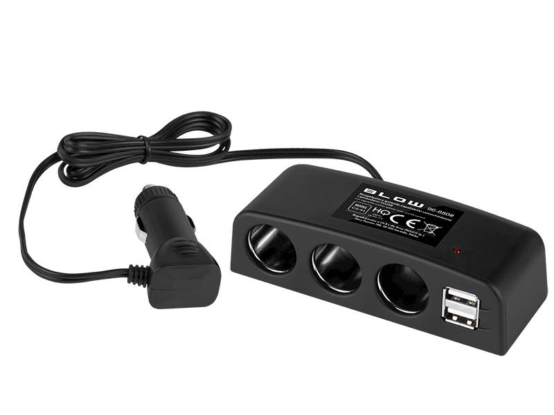Rozgałęźnik Zapalniczki samochodowej 1xWTYK/3xGNIAZDO+2xUSB CS-43 kabel