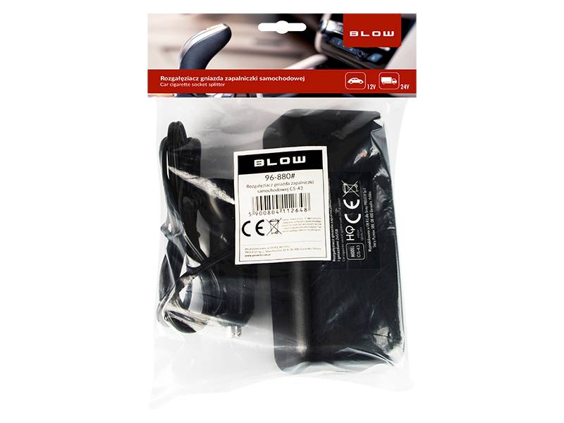 Rozgałęźnik Zapalniczki samochodowej 1xWTYK/3xGNIAZDO+2xUSB CS-43 kabel