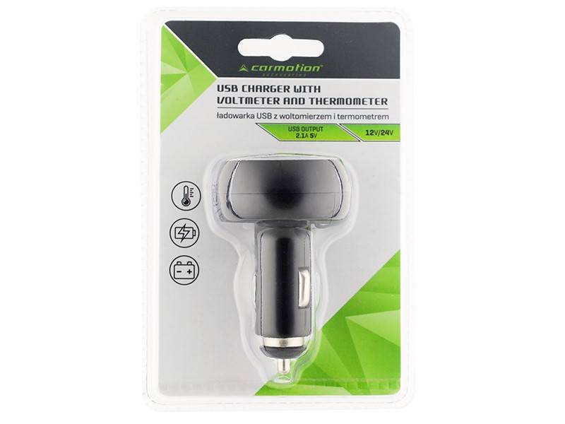 Ładowarka USB 2.1A z woltomierzem i termometrem
