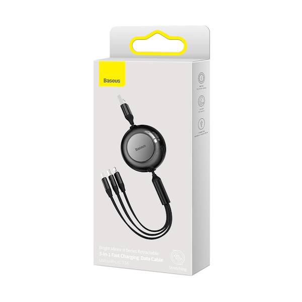 Kabel CAMJ010001 Bright Mirror 2 3w1 USB - micro USB + Lightning + USB-C 1,1m 3,5A czarny zwijany