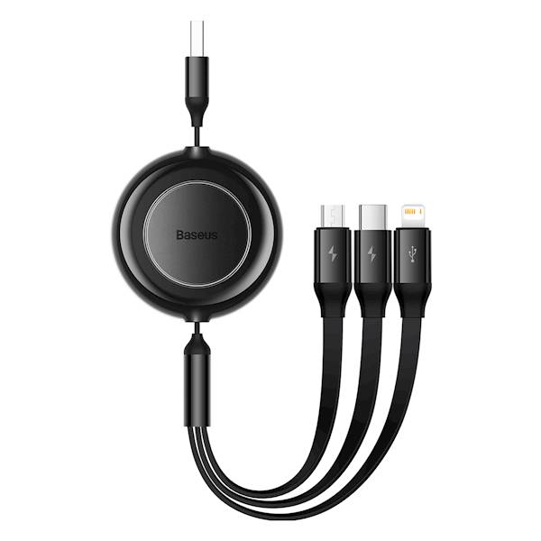 Kabel CAMJ010001 Bright Mirror 2 3w1 USB - micro USB + Lightning + USB-C 1,1m 3,5A czarny zwijany