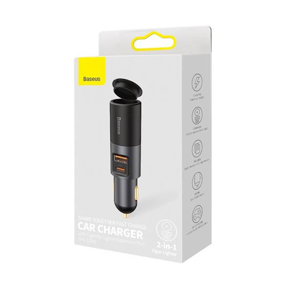 Ładowarka CCBT-C0G Share Together PD 120W 1x USB 1x USB-C szara z gniazdem zapalniczki