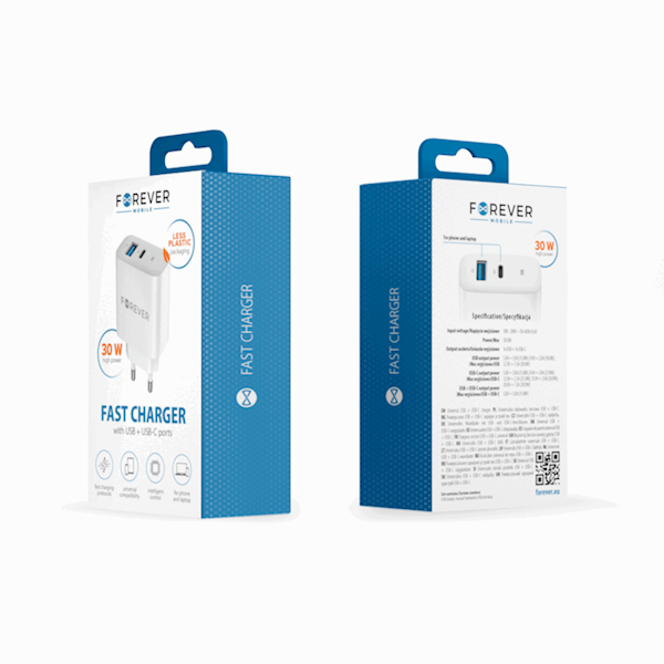 Ładowarka sieciowa PD QC TC-07-30AC 1x USB-C 1x USB 30W biała
