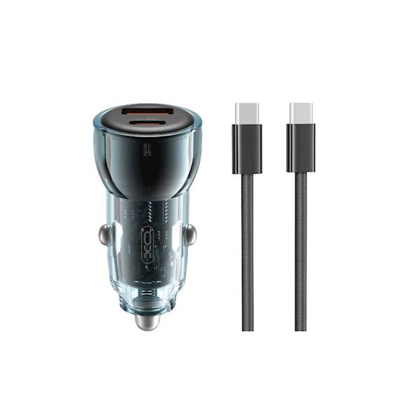 Ładowarka CC60 60W 1x USB 1x USB-C niebieska + kabel USB-C - USB-C