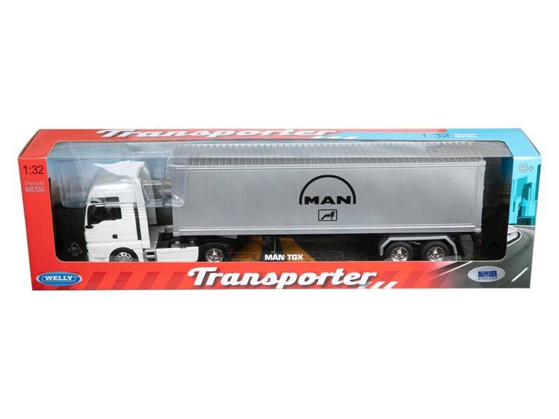 Model 1:32, MAN TGX, ciągnik biały naczepa srebrna