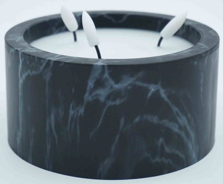 Świeca Led Marmur Trzy Płomienie H 9,3cm FI 15cm