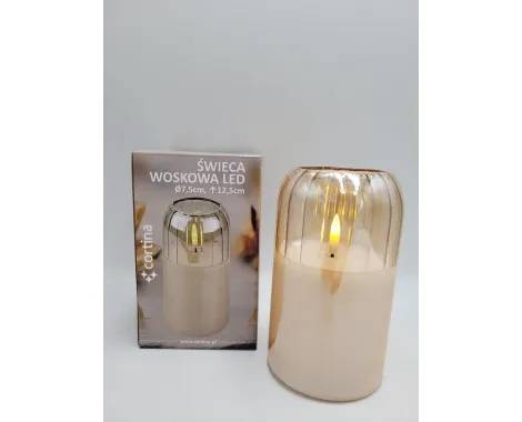 Świeca LED Cortina Szklana 14/25 Wosk Złota H12,5