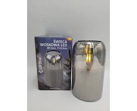 Świeca LED Cortina Szklana 14/25 Wosk Szara H12,5