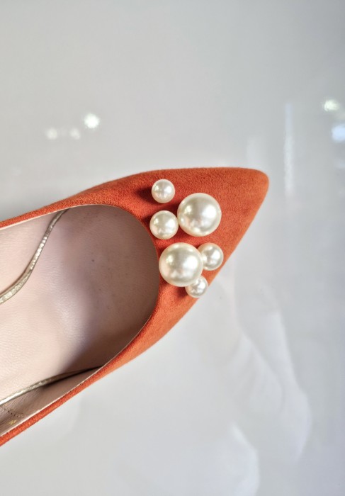 Bravo Moda szpilka 1629 zamsz czerwony perły r37