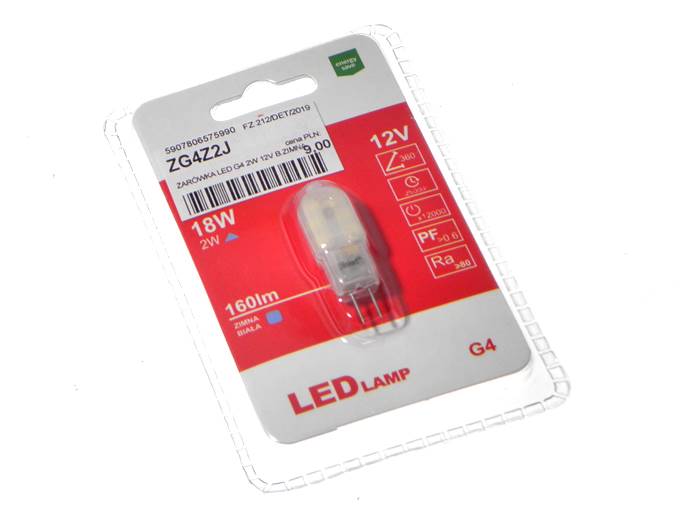 ŻARÓWKA LED G4 2W 12V B.ZIMNA
