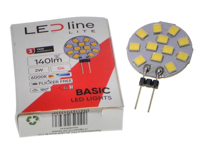 Żarówka LED G4 2w talerzyk  12V  b.zimny