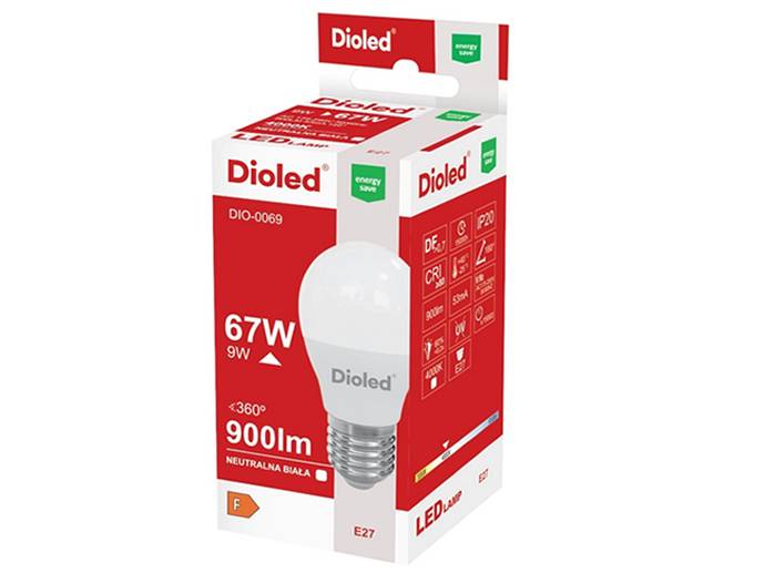 Żarówka LEd E27 9W kulka b.dzienny