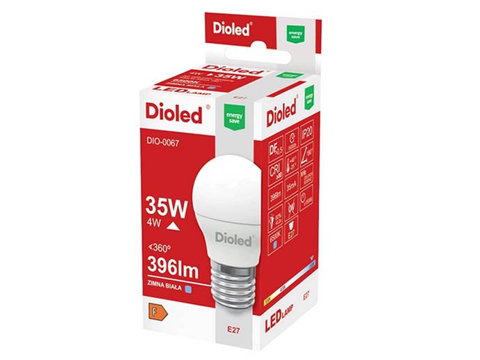 ŻARÓWKA LED E27 4W 230V B.ZIMNA KULKA g45