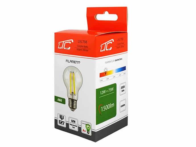 Żarówka LED E27 12W tradycyjna, ciepła, filament 