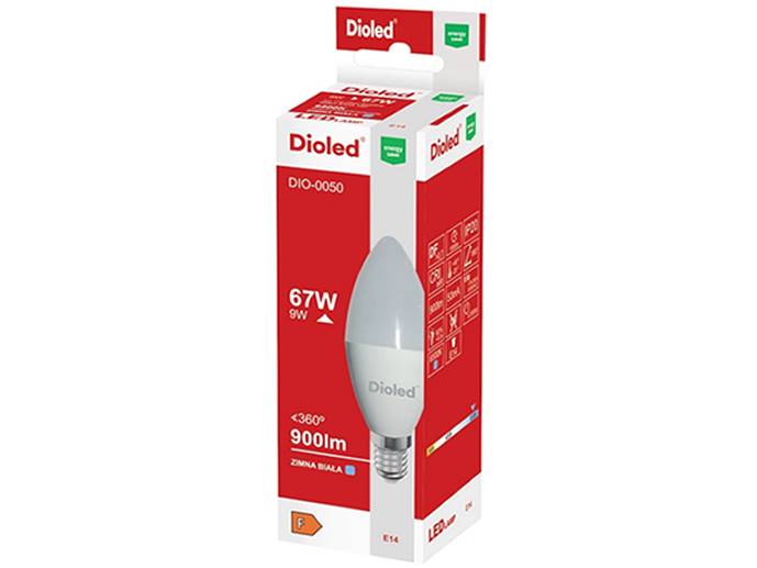 Żarówka LED E14 9W świeczka, biała zimna 