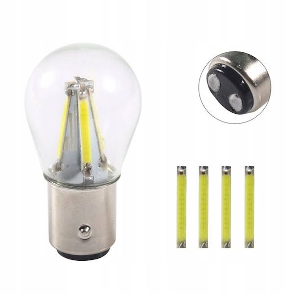 Żarówka LED 4 COB filament P21/5W BAY15D 12V 24V