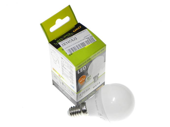 Żarówka LED E14 6W mała kulka, biała ciepła 
