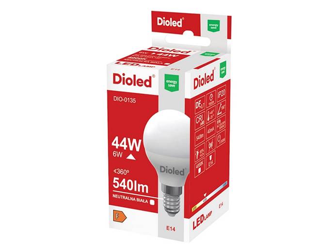 Żarówka LED E14 6W kropla/ kulka, biała neutralna 