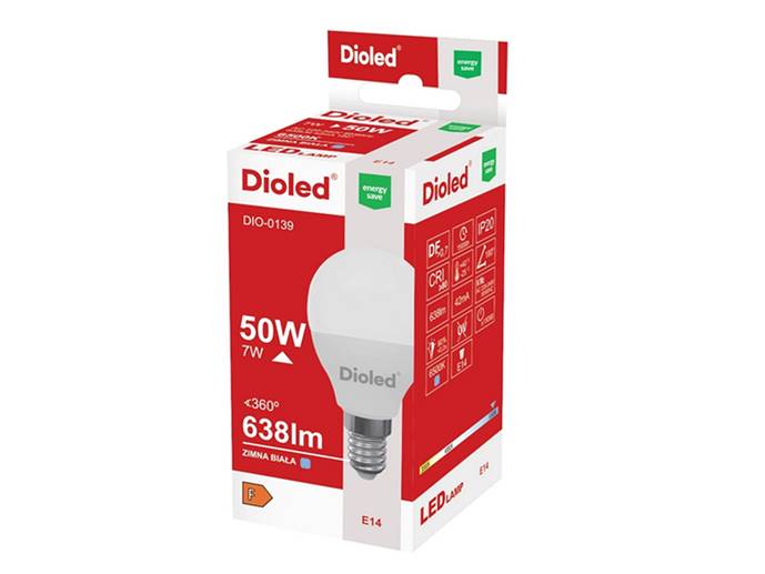 Żarówka LED E14 7W kropla/ kulka biała zimna  