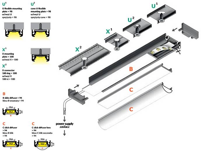 Profil SURFACE10 czarny 1m