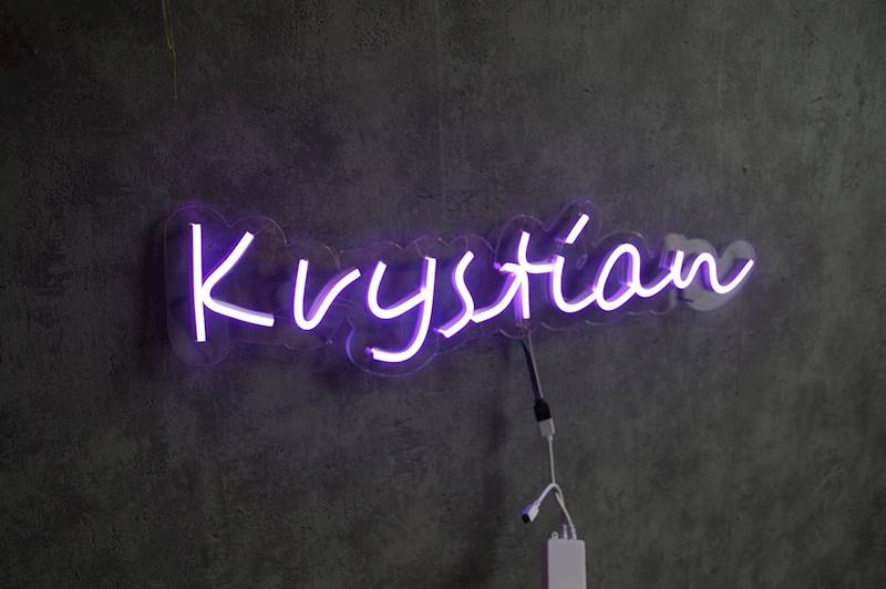neon Krystian, przezroczysty RGB, 56x16 cm